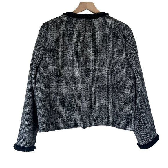 J. Crew Black White Glen Plaid Braided Trim Tweed Jacket Blazer - Picture 6 of 6